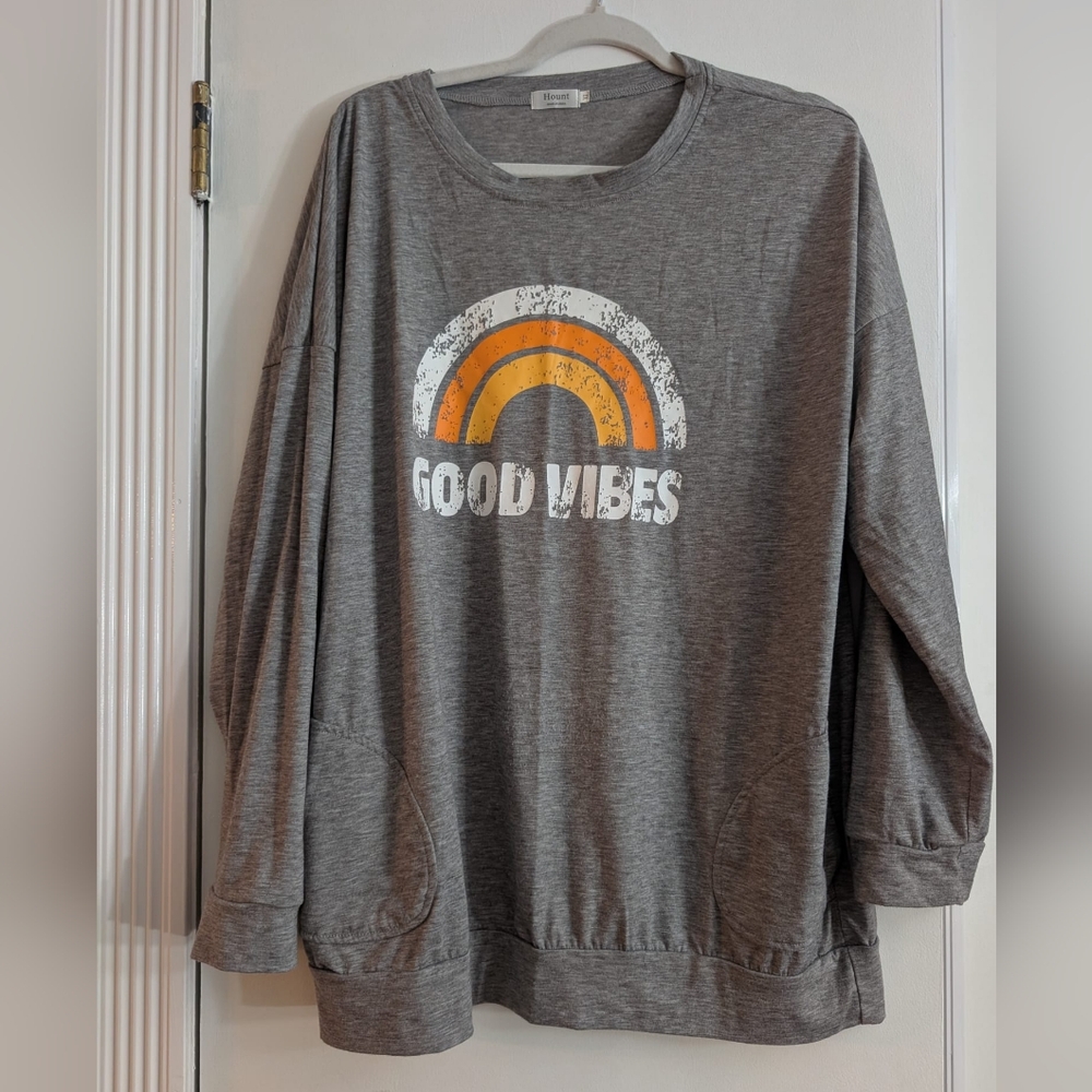 Hount Good Vibes Rainbow Long Sleeve Lightweight Sweater XL - Picture 2 of 6